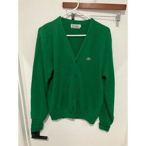 Izod Lacoste Men's Vintage 70's Button Down Cardigan, Green, Medium